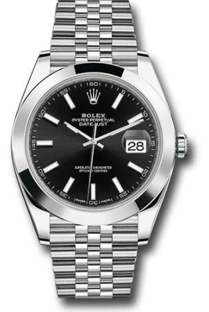Replica Rolex Steel Datejust 41 Watch 126300 Smooth Bezel Black Index Dial Jubilee Bracelet